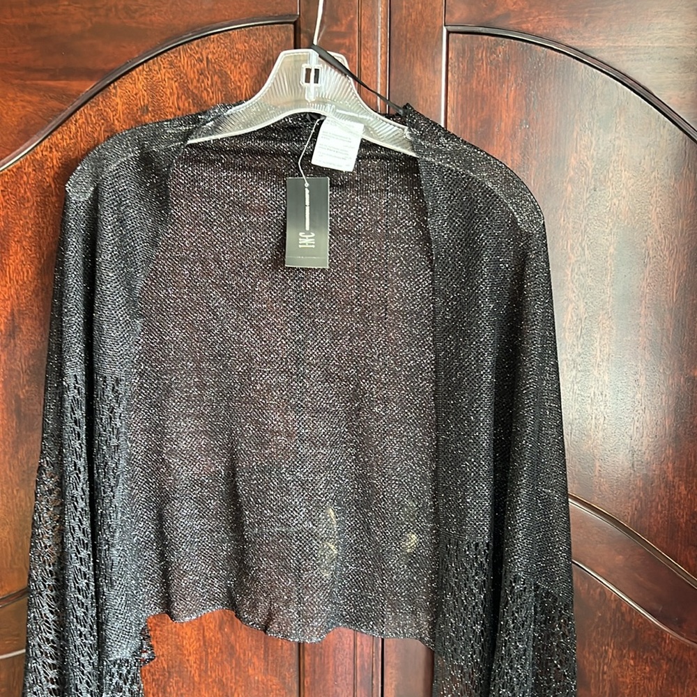 INC International Concepts Black Shimmery Evening Fringe Scarf/Wrap NEW